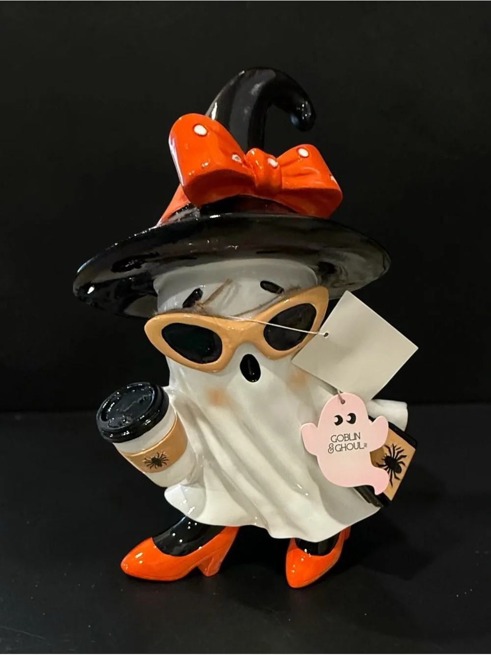 Large Halloween Goblin & Ghoul Ghost Figurine Halloween Decor - Orange & Black